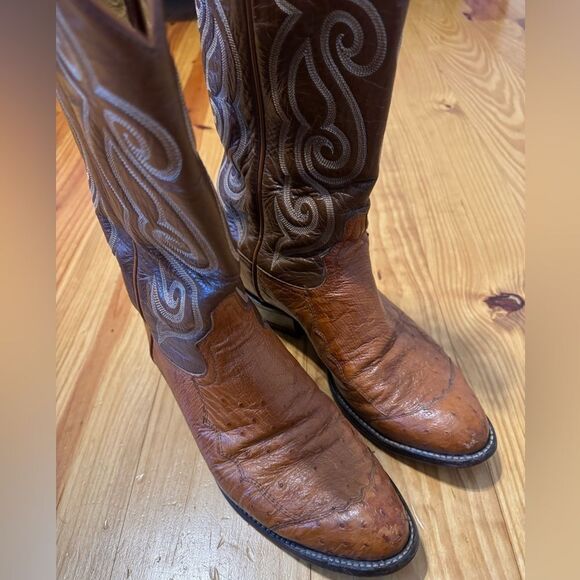 Vintage Tony Lama Exotic Ostrich Quill Western Cowboy Boots 8D Made in USA - Picture 8 of 14